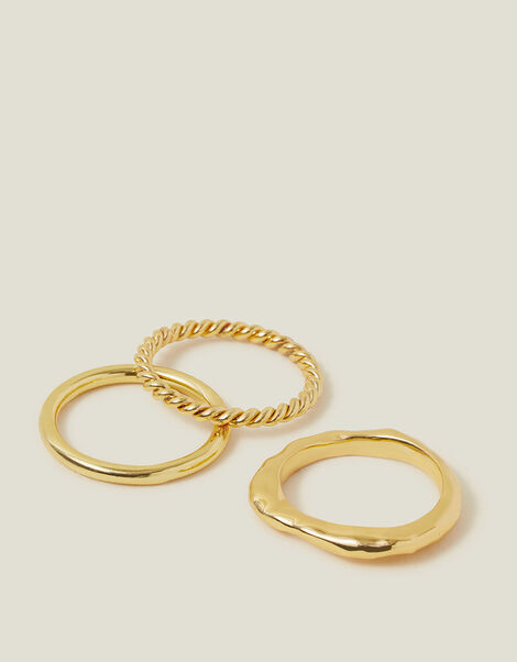 3-Pack 14ct Gold-Plated Mixed Rings, Gold (GOLD), large