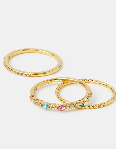 3-Pack 14ct Gold-Plated Jewel Rings, Gold (GOLD), large