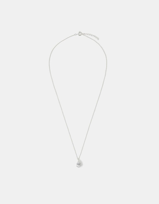 Sterling Silver Pear Cut Pendant Necklace, , large