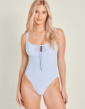 Gingham Seersucker Swimsuit, Blue (BLUE), large
