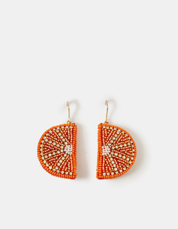 Beaded Orange Slice Drop Earrings, , large