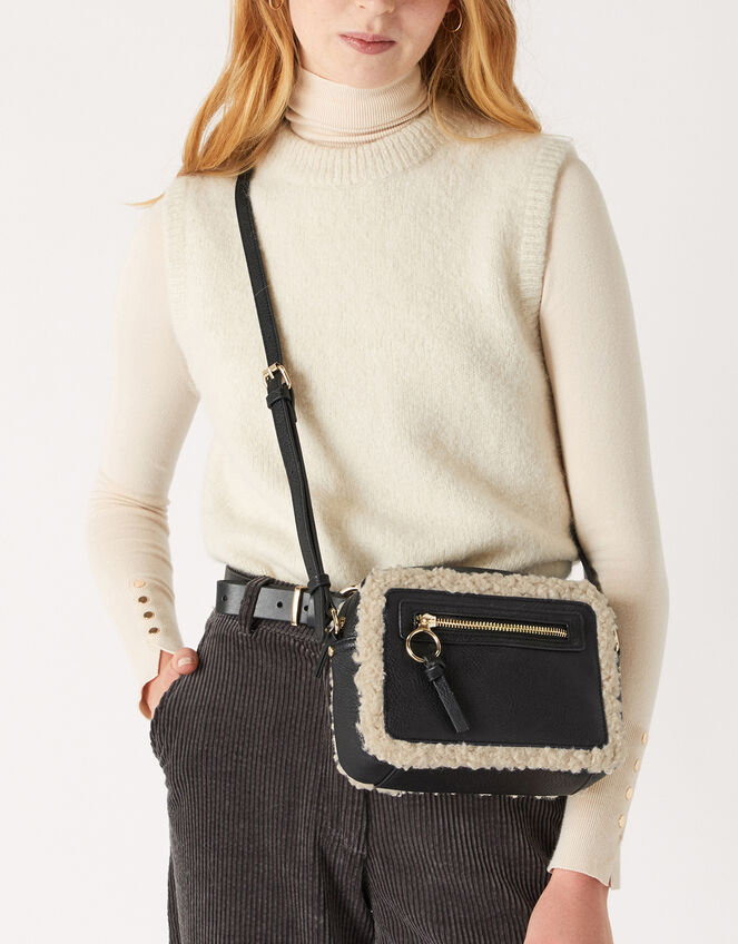 Shearling Trim Cross-Body Bag, , large