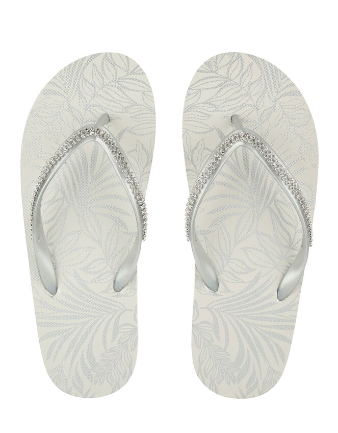 Silver Diamante Flip Flops, Silver (SILVER), large