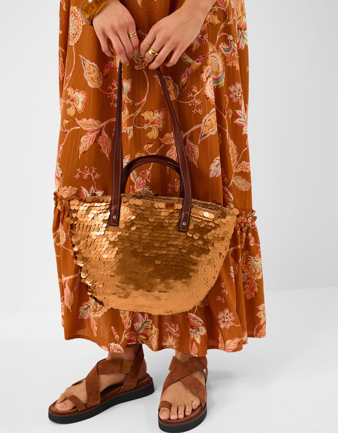 Sequin Woven Beach Bag, , large