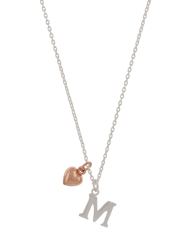 Sterling Silver Initial Necklace with Heart Charm - M, , large