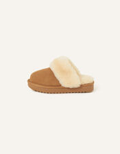 Suede Platform Mule Slippers, Tan (TAN), large