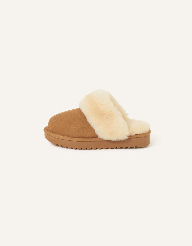 Suede Platform Mule Slippers, Tan (TAN), large