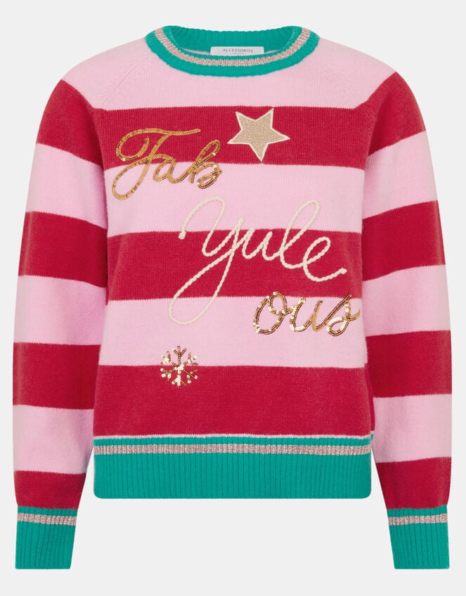 Slogan Stripe Christmas Jumper, Pink (PINK), large