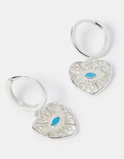 Sterling Silver-Plated Evil Eye Charm Hoop Earrings, , large