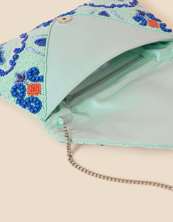 Large Beaded Tile Print Clutch Bag, , large