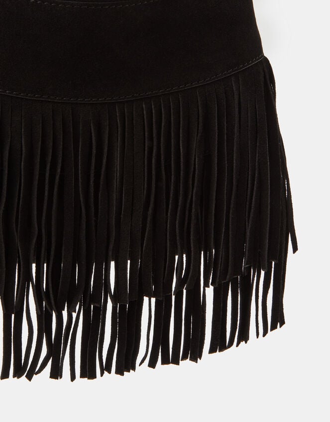 Fringe Suede Crossbody Bag, Black (BLACK), large