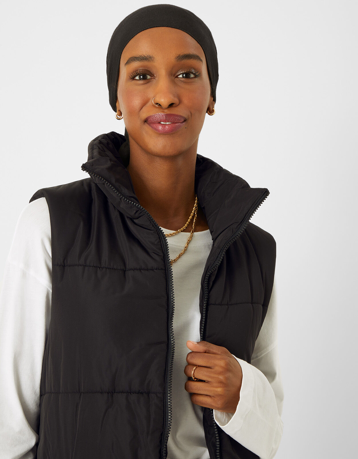 Long Puffer Gilet Black Clothing Accessorize UK