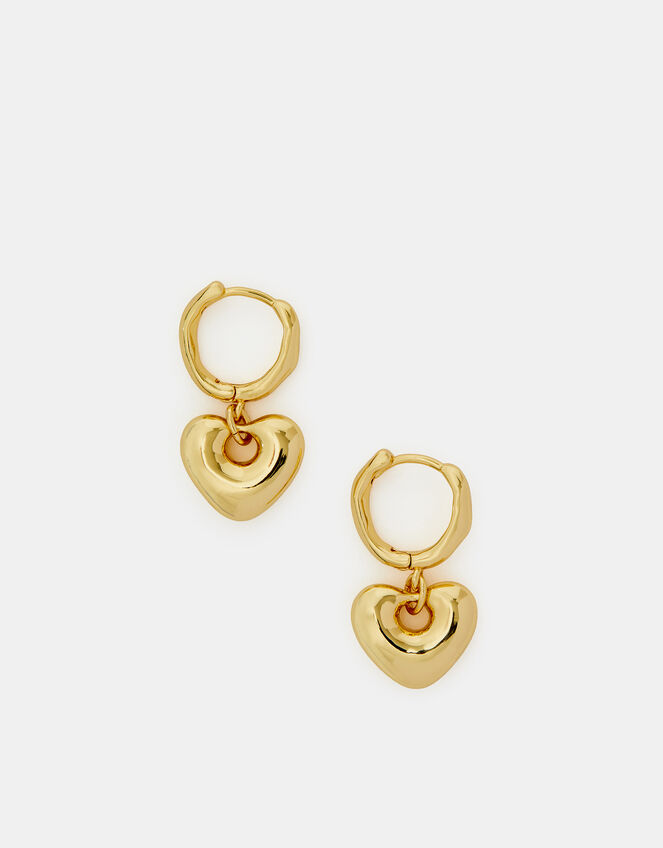 14ct Gold-Plated Heart Huggie Hoop Earrings, , large