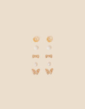 Kids Butterfly Stud Earrings 5 Pack, Gold (GOLD), large