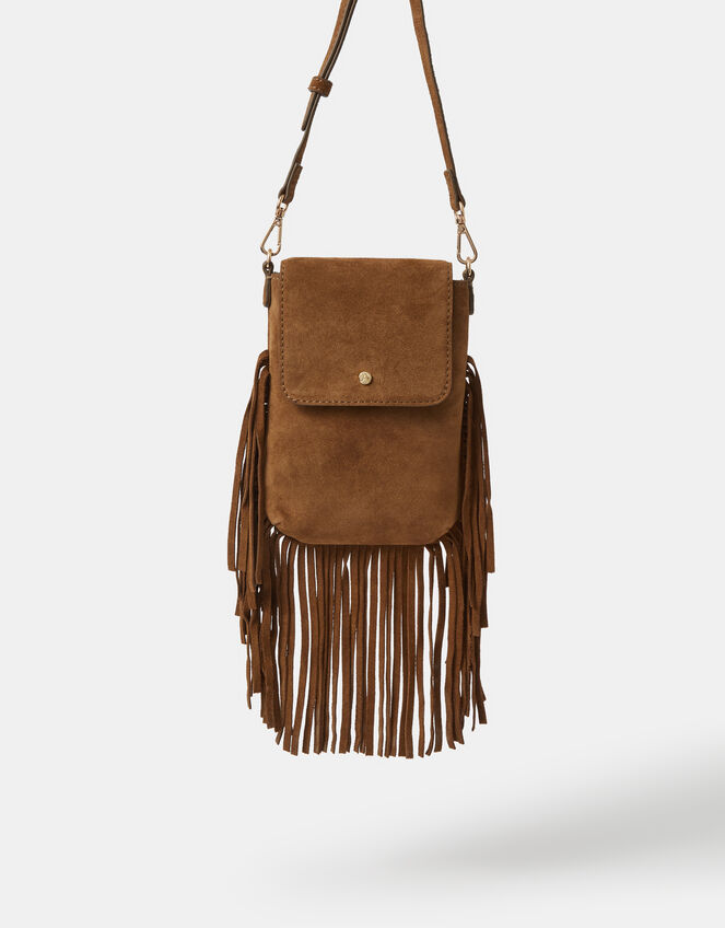 Fringe Suede Phone Bag, , large