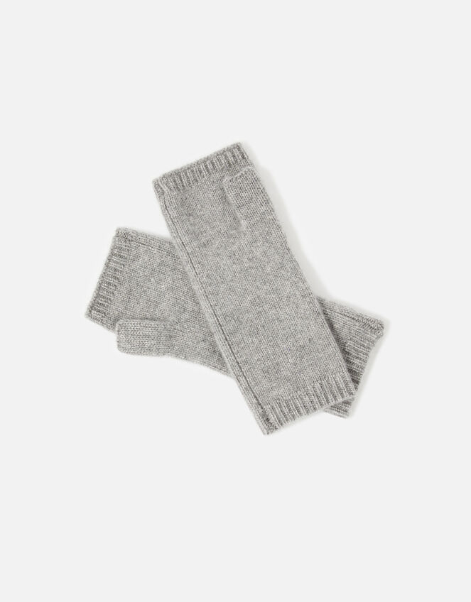 Longline Fingerless Gloves in Cashmere , Grey (GREY), large