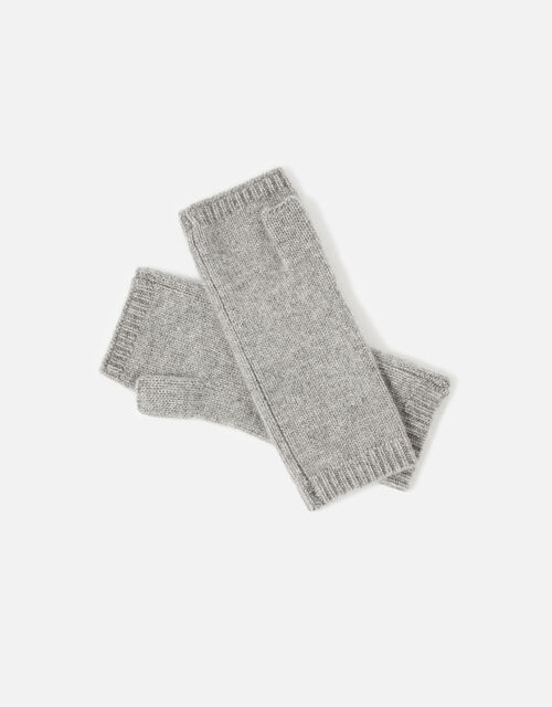 Longline Fingerless Gloves in Cashmere , Grey (GREY), large