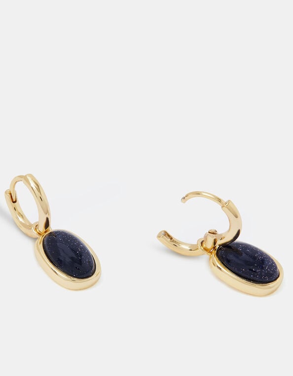 14ct Gold-Plated Stone Drop Huggie Hoop Earrings, , large