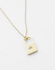 Gold-Plated Padlock Pendant Necklace, , large