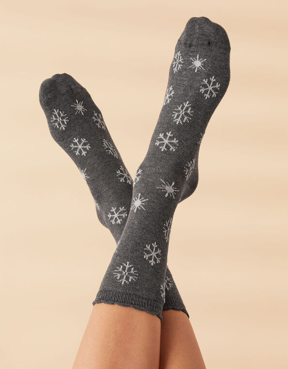 All Over Snowflake Print Sock, , large