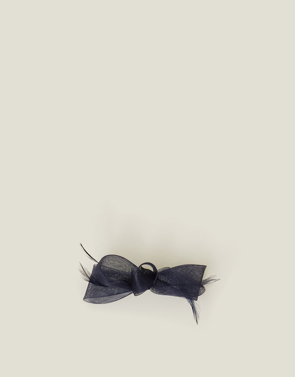 Fascinator Feather Bow Hair Clip, Blue (NAVY), large