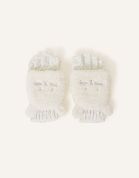 Fluffy Bunny Capped Gloves, Ivory (IVORY), large