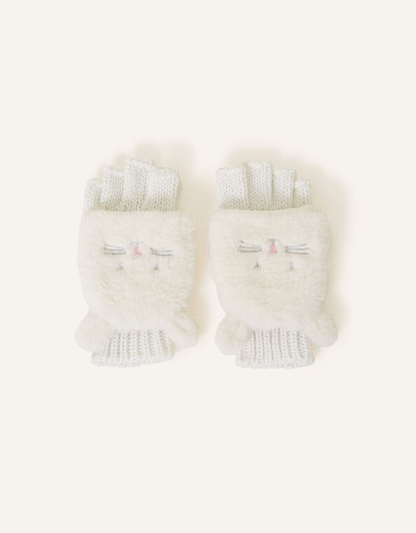 Fluffy Bunny Capped Gloves, Ivory (IVORY), large