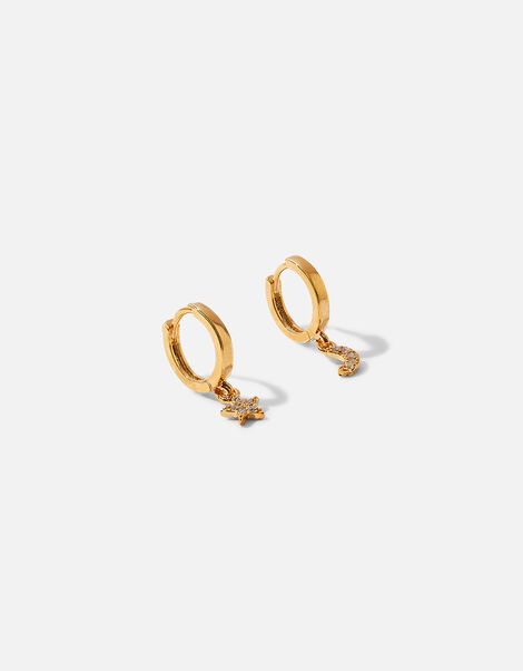 Gold-Plated Sparkle Star and Moon Hoops, , large