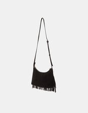 Fringe Suede Crossbody Bag, Black (BLACK), large