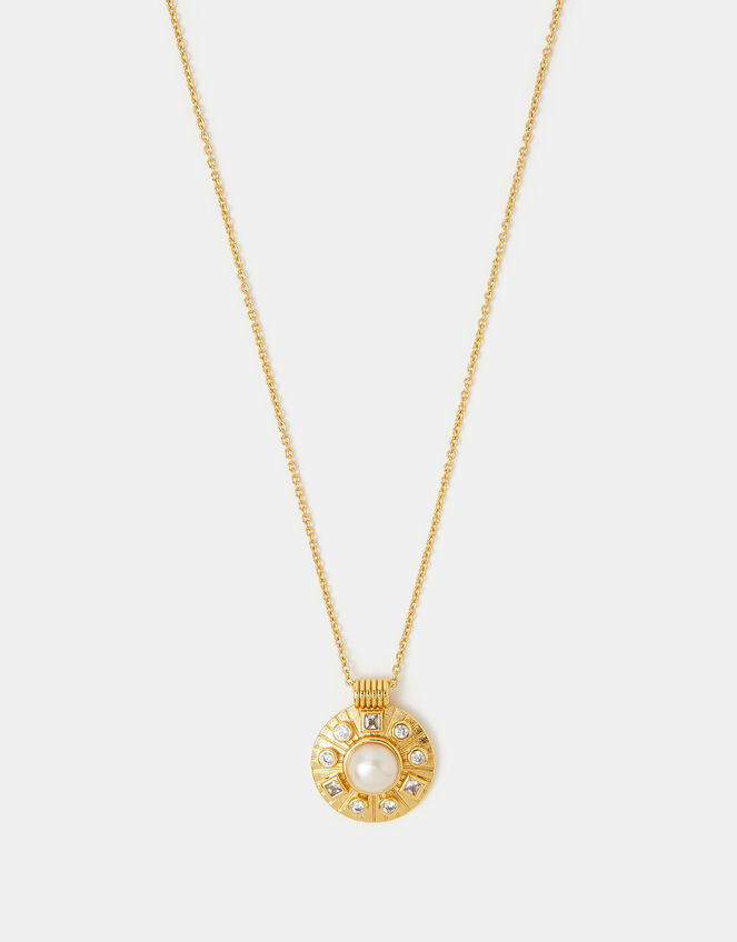 14ct Gold-Plated Pearl Coin Necklace, , large