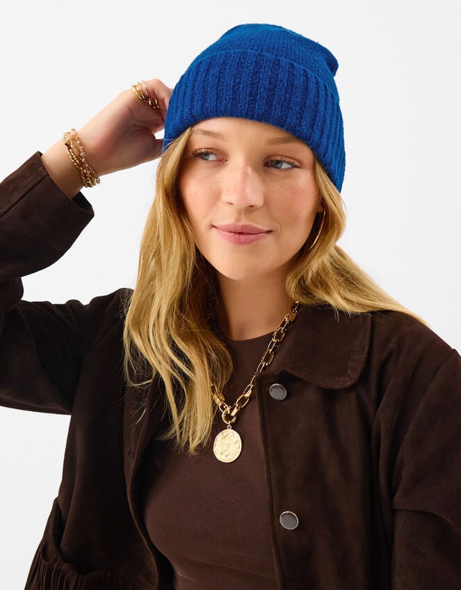 Plain Beanie Hat, Blue (BLUE), large