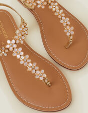 Flower Embellished Sandals, Cream (PEARL), large