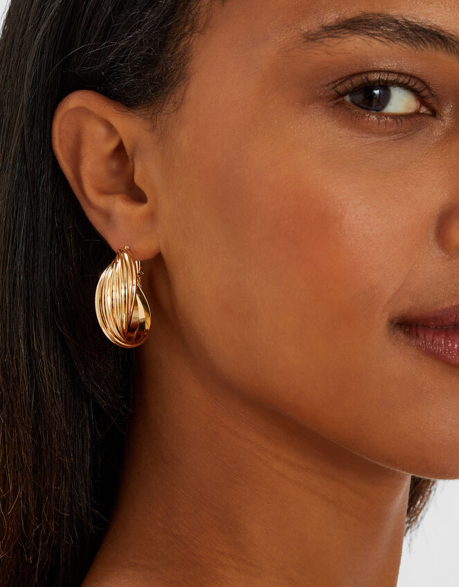 Twisted Ridge Hoop Earrings Gold, , large