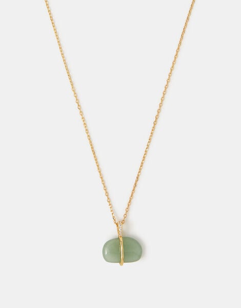 14ct Gold-Plated Green Aventurine Pendant Necklace, , large