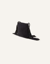 Leather Fringe Cross-Body Bag, Black (BLACK), large
