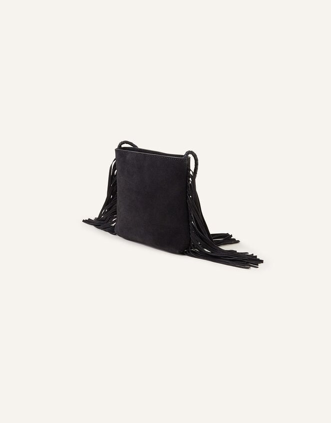 Leather Fringe Cross-Body Bag, Black (BLACK), large