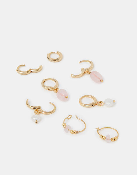 4-Pack 14ct Gold-Plated Small Bead Hoop Earrings, , large
