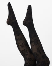 Floral Lace Pattern Tights, , large