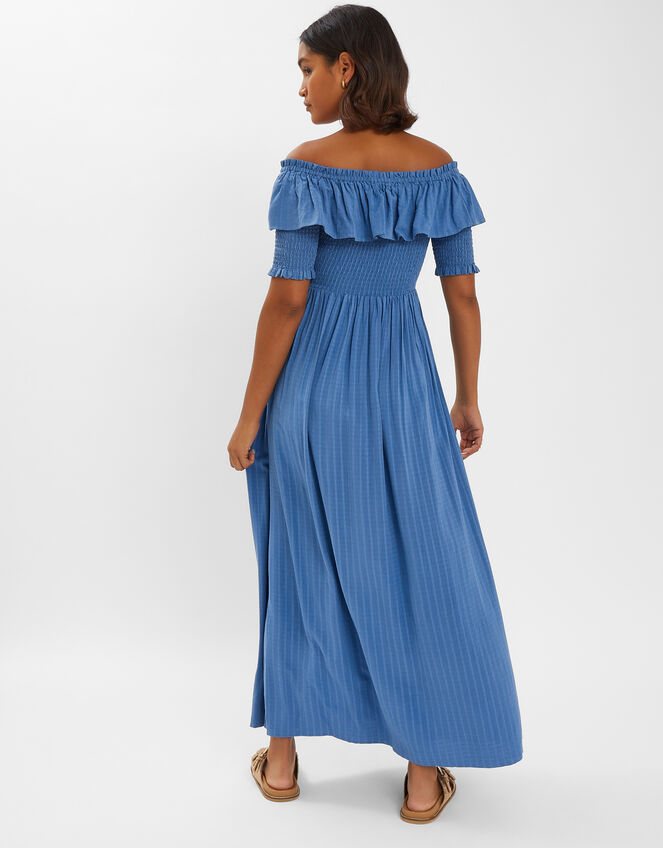 Off-The-Shoulder Smocked Maxi Dress, Blue (BLUE), large