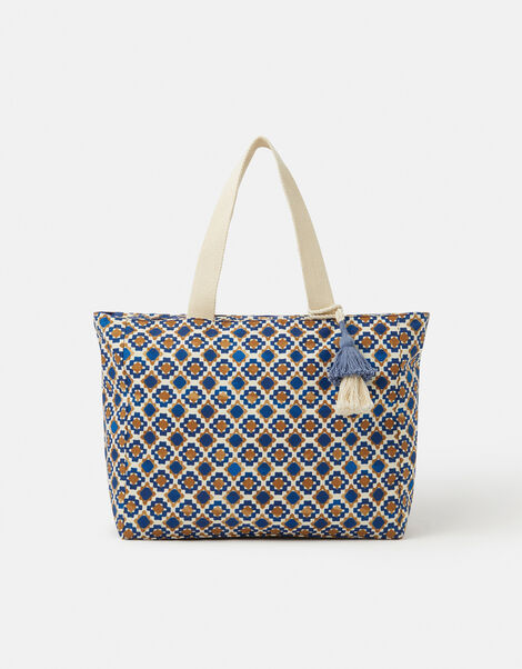 Tile Print Beach Tote Bag, , large