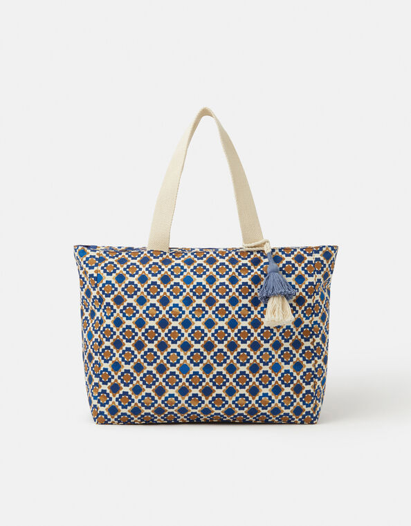 Tile Print Beach Tote Bag, , large