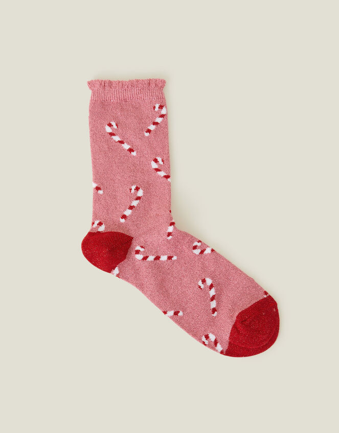 Sparkle Candy Cane Print Socks, Pink (PINK), large