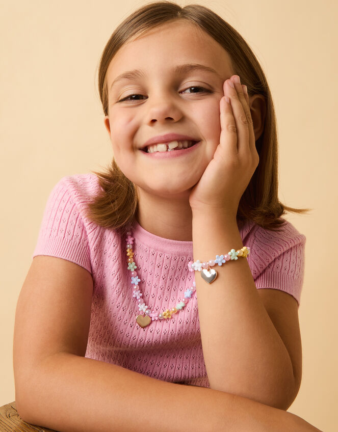 Girls Beaded Flower Necklace & Bracelet Set, , large