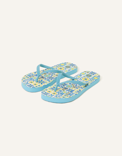 Retro Print Flip Flops, Blue (BLUE), large