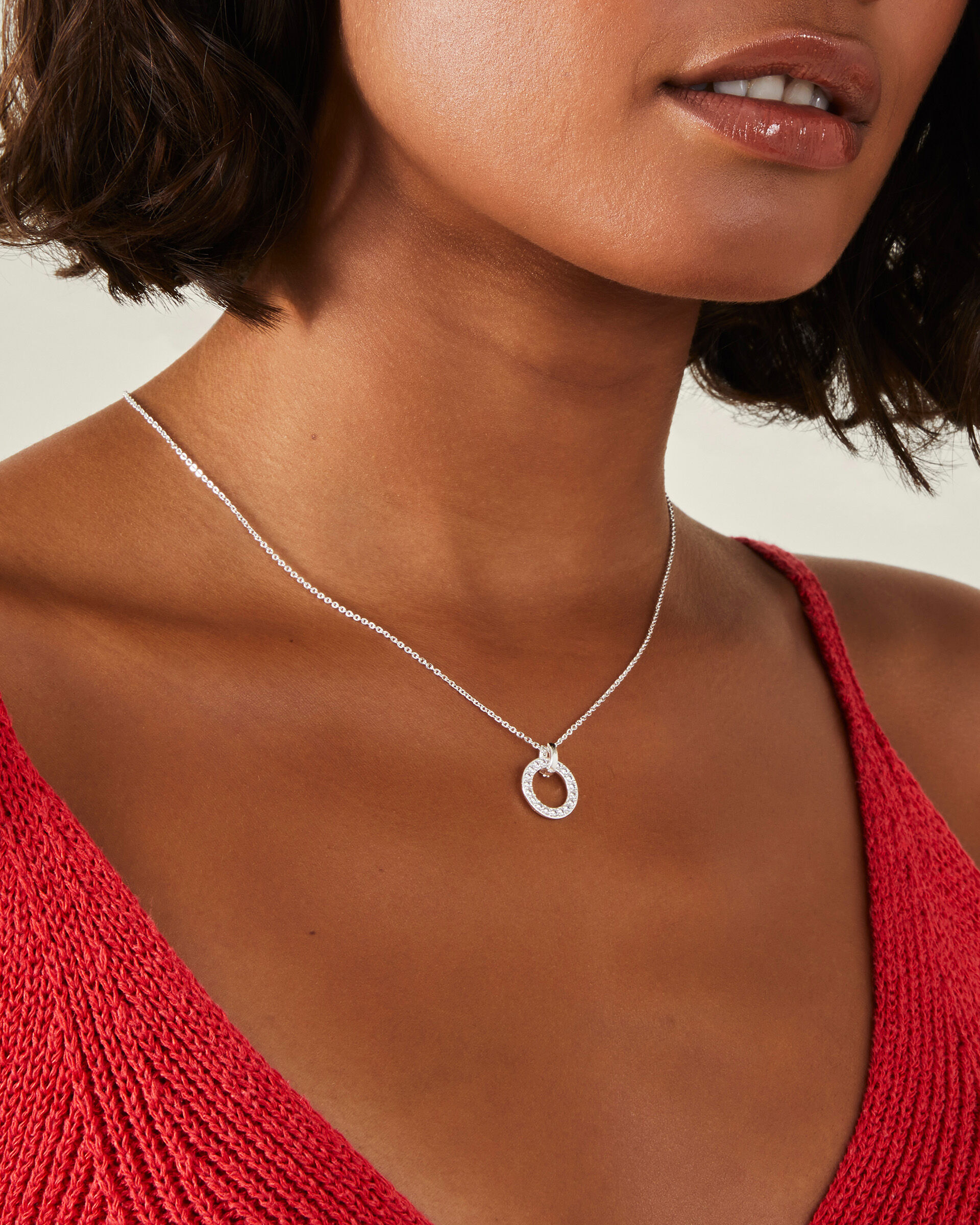 Sterling Silver Plated Diamante Circle Pendant Necklace Sterling Silver Accessorize UK