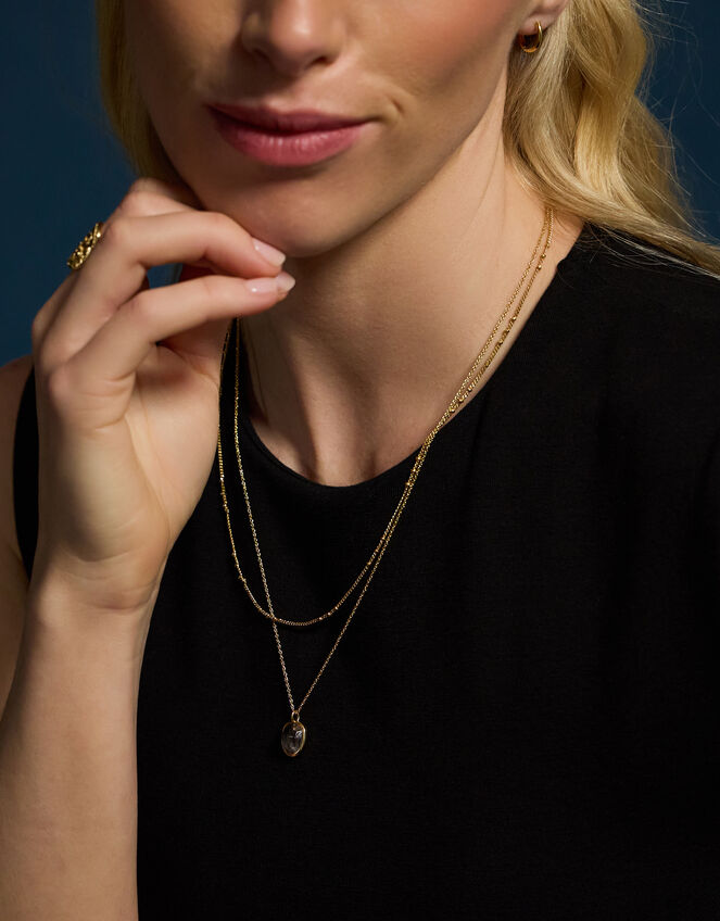 14ct Gold-Plated Clear Quartz Pendant Layered Necklace, , large