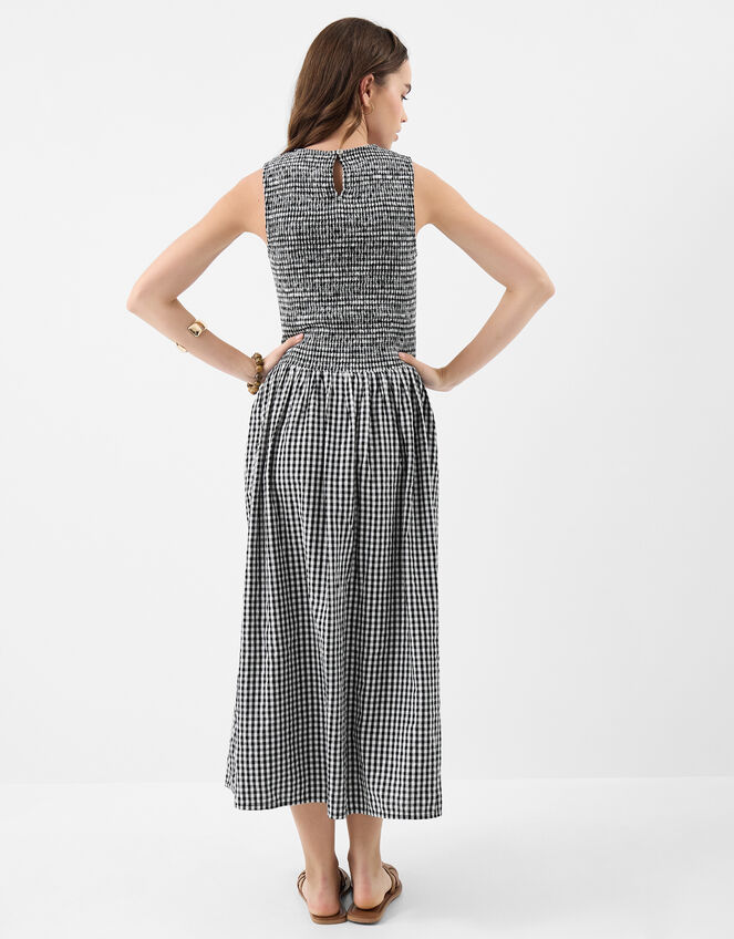 Gingham Print Drop Waist Maxi Dress, Black (BLACK WHITE), large