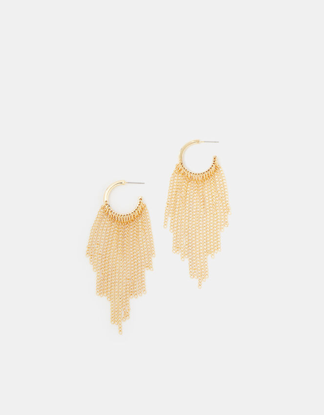 Chain Mail Tassel Hoop Earrings, , large