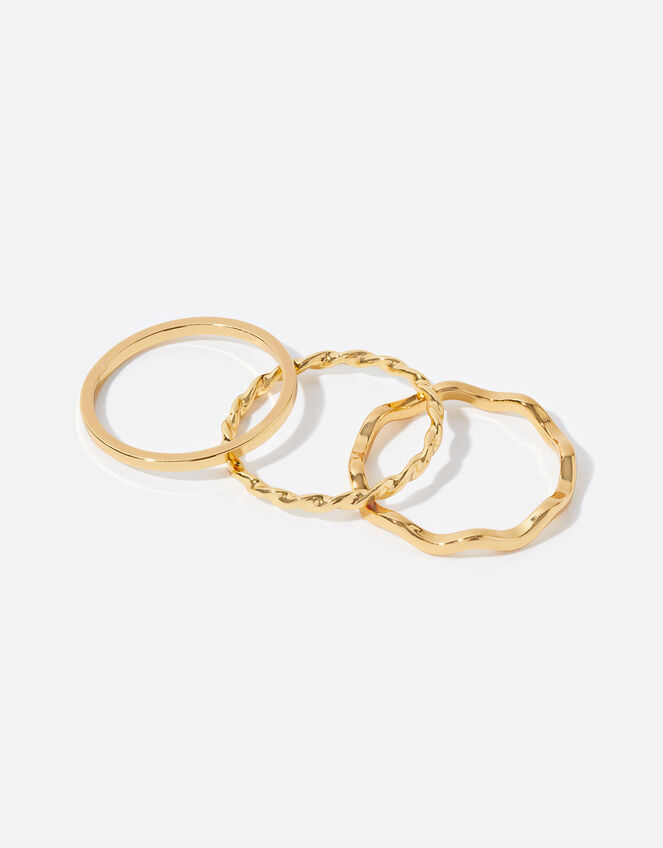 14ct Gold-Plated Slim Rings Set of Three, Gold (GOLD), large