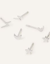 3-Pack Sterling Silver Celestial Stud Earrings, , large